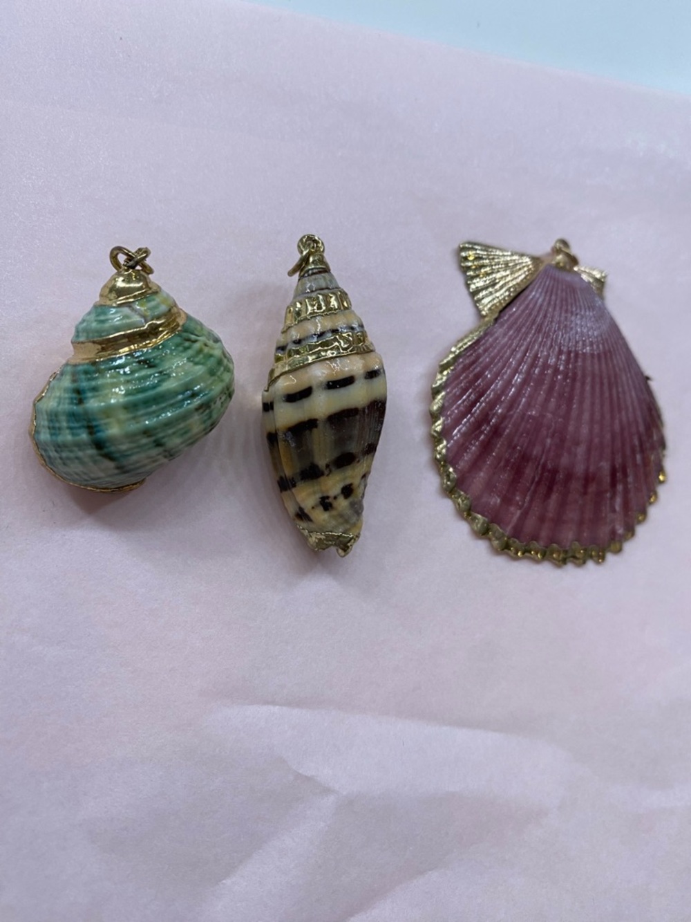Seashell Beachy mermaid-core Pendants with gold tone accents set of 3